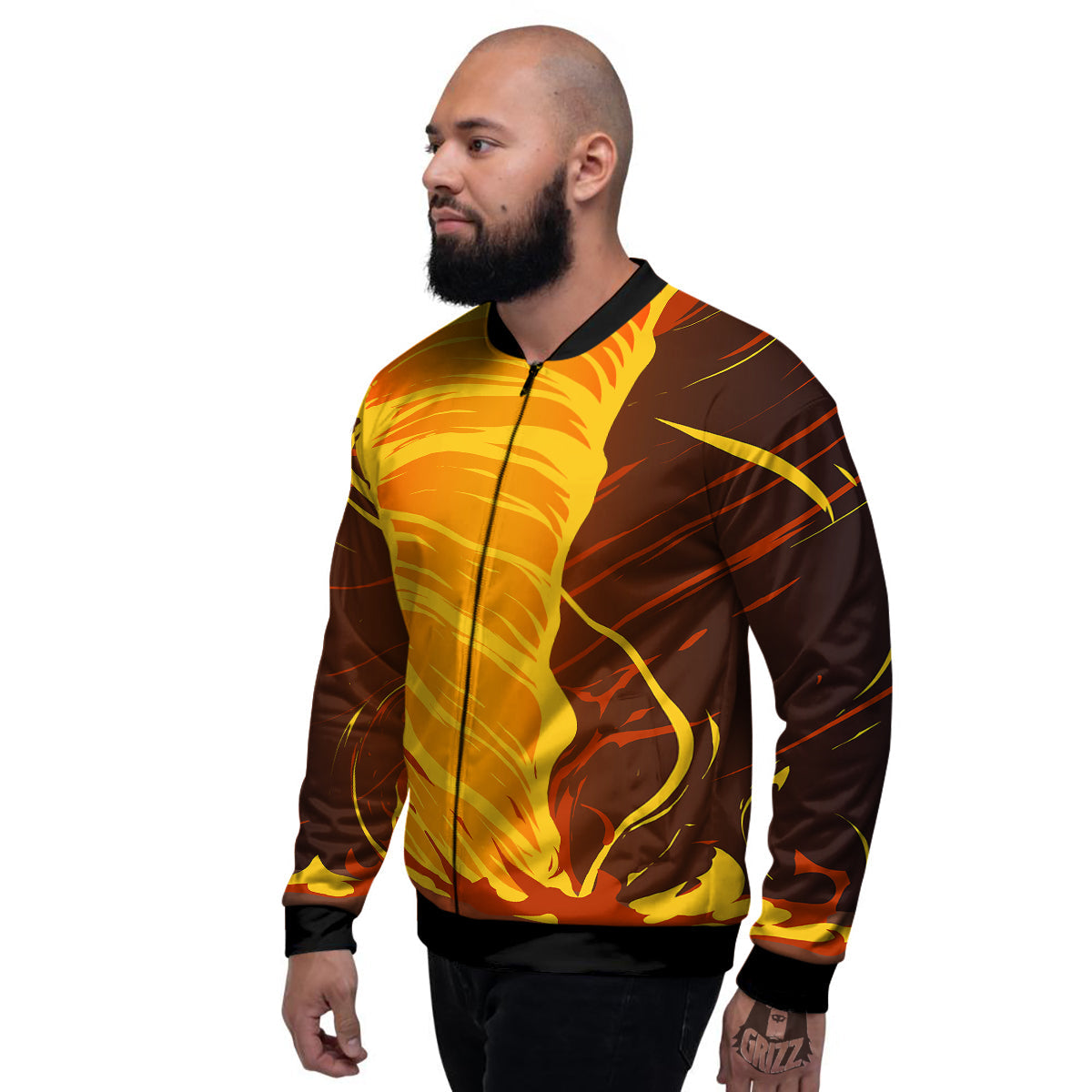 Fire Tornado Print Men's Bomber Jacket-grizzshop