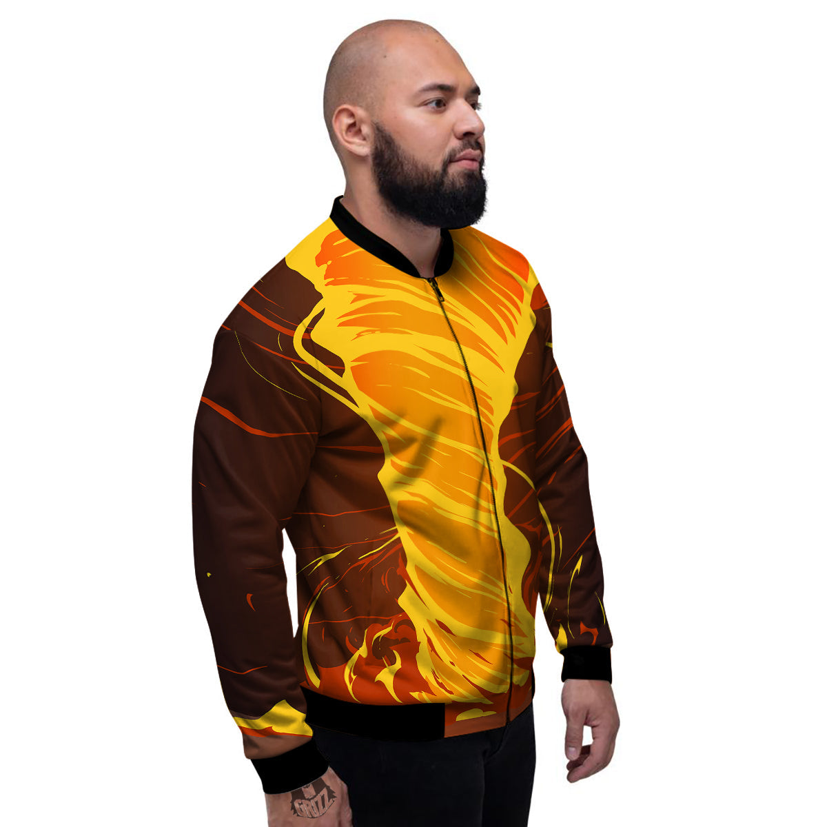 Fire Tornado Print Men's Bomber Jacket-grizzshop