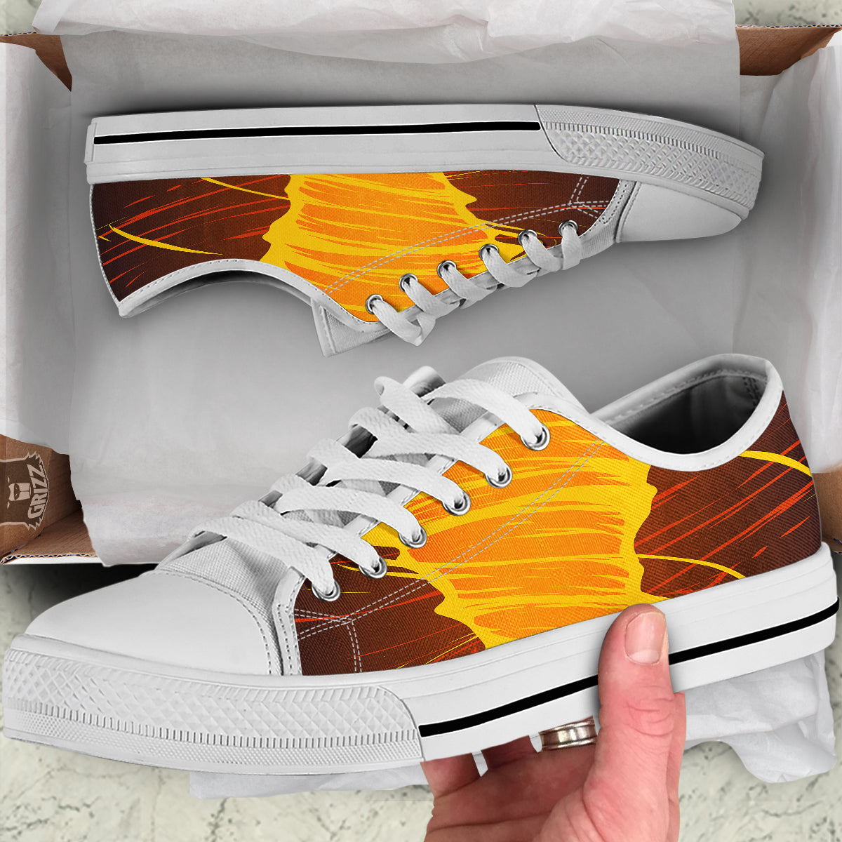 Fire Tornado Print White Low Top Shoes-grizzshop