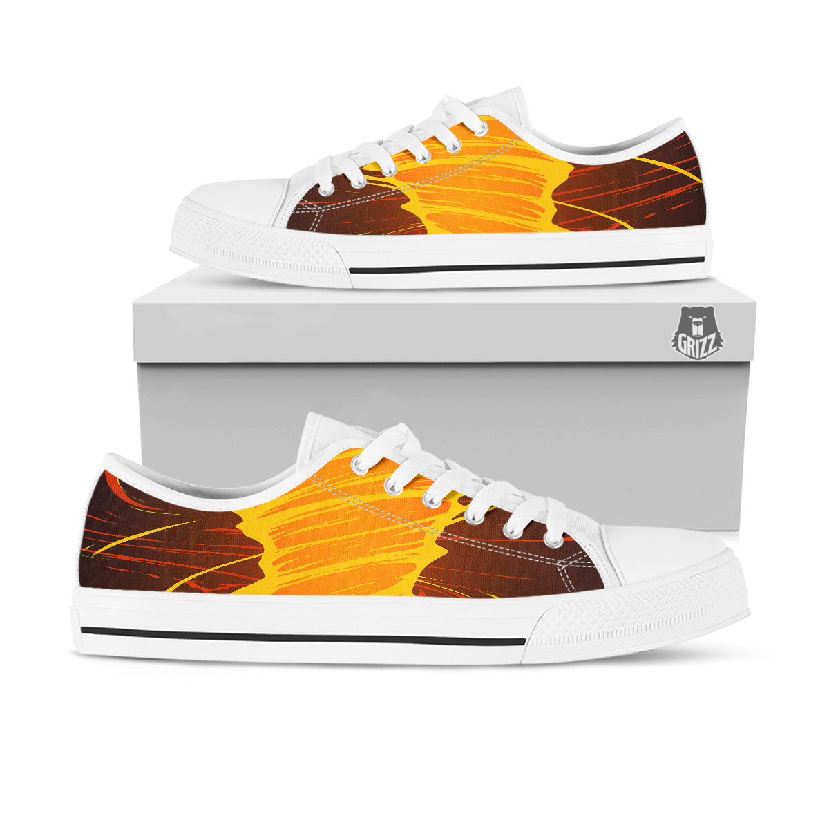 Fire Tornado Print White Low Top Shoes-grizzshop