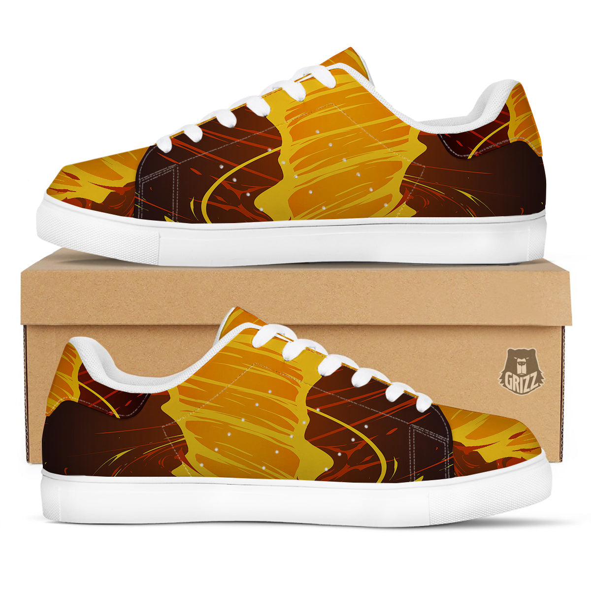 Fire Tornado Print White Low Top Sneakers-grizzshop