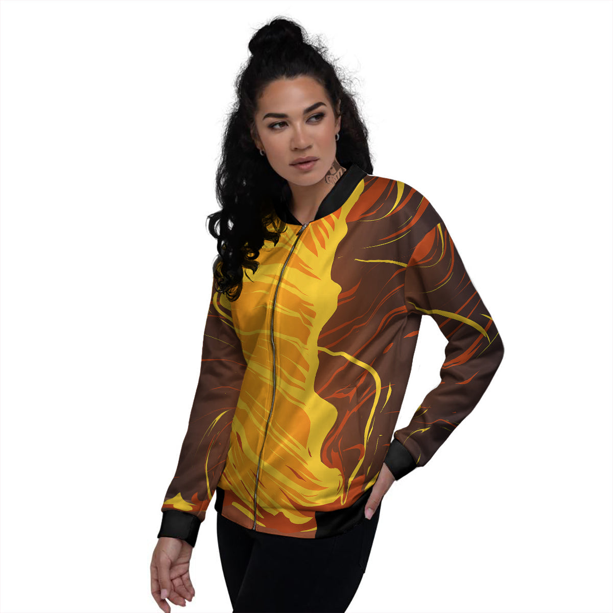 Fire Tornado Print Women's Bomber Jacket-grizzshop