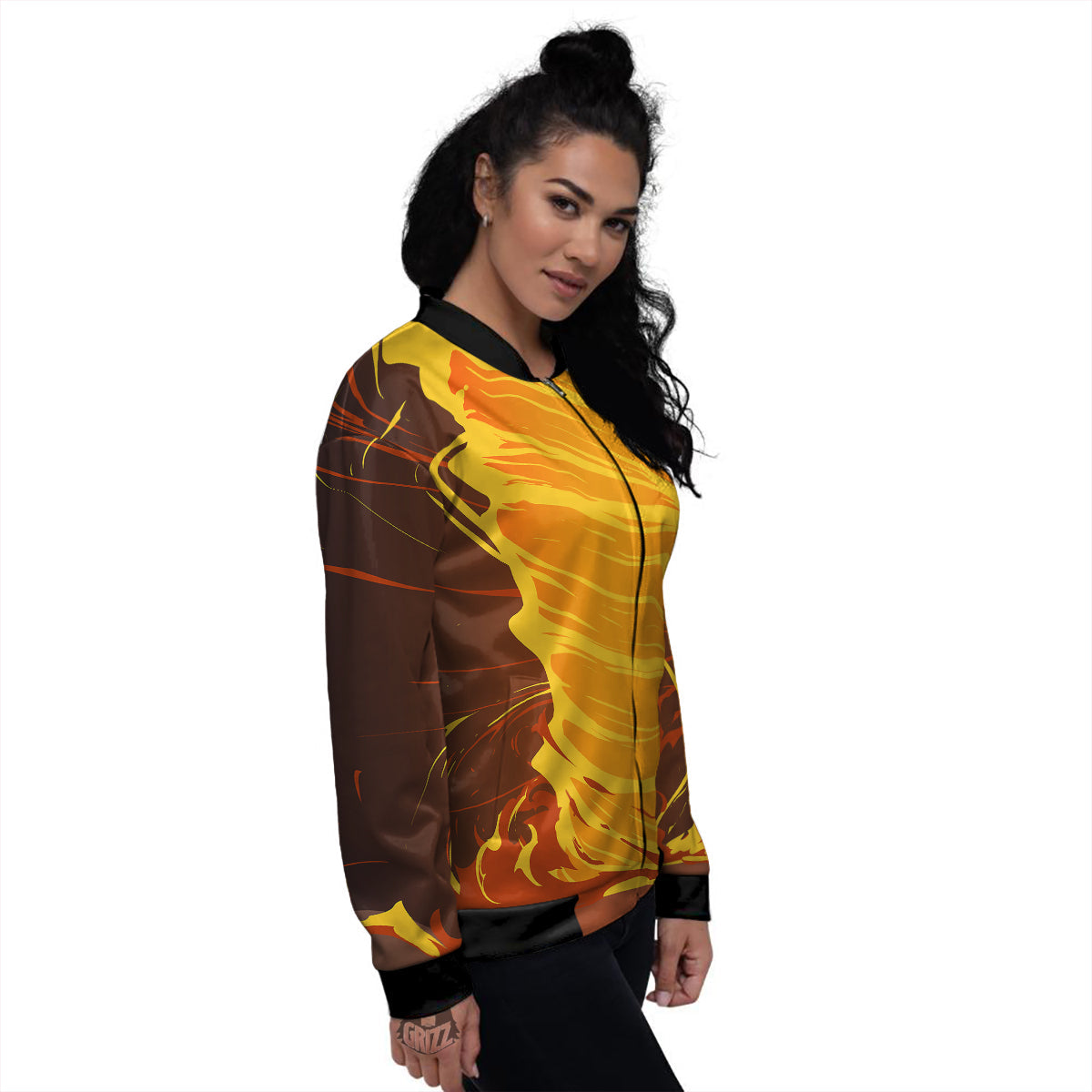 Fire Tornado Print Women's Bomber Jacket-grizzshop