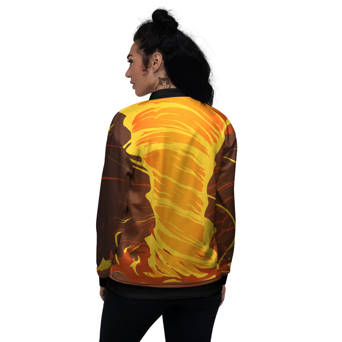 Fire Tornado Print Women's Bomber Jacket-grizzshop