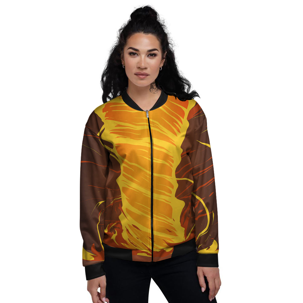 Fire Tornado Print Women's Bomber Jacket-grizzshop