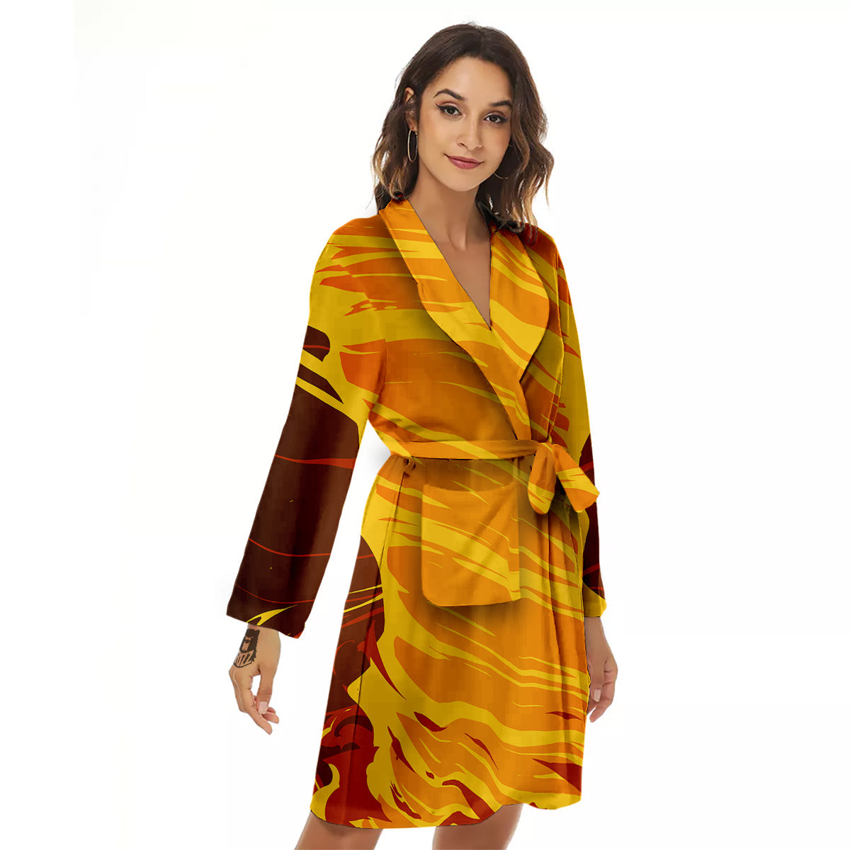 Fire Tornado Print Women's Robe-grizzshop