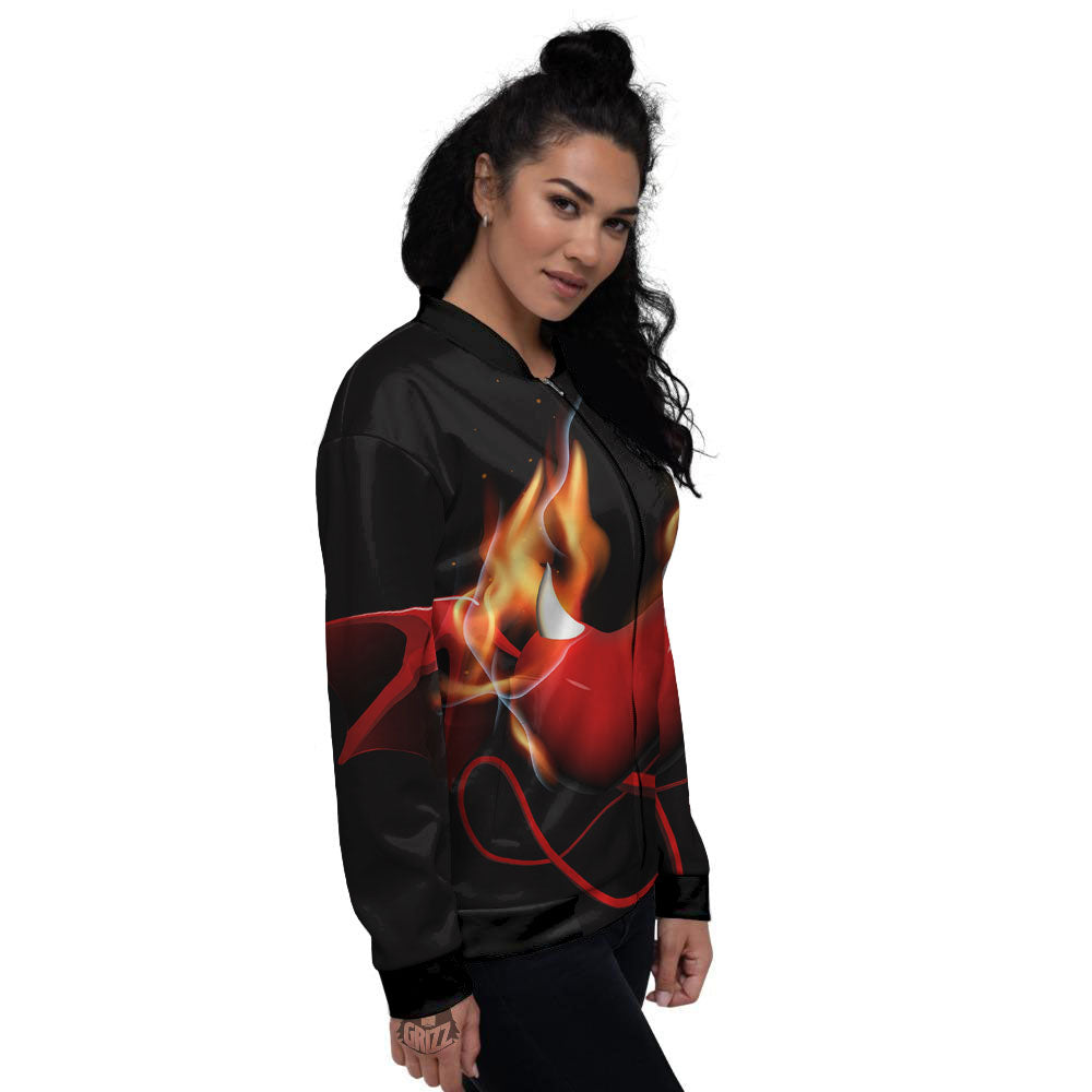 Fire Wings Angel Heart Print Women's Bomber Jacket-grizzshop