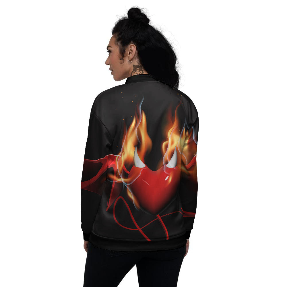 Fire Wings Angel Heart Print Women's Bomber Jacket-grizzshop