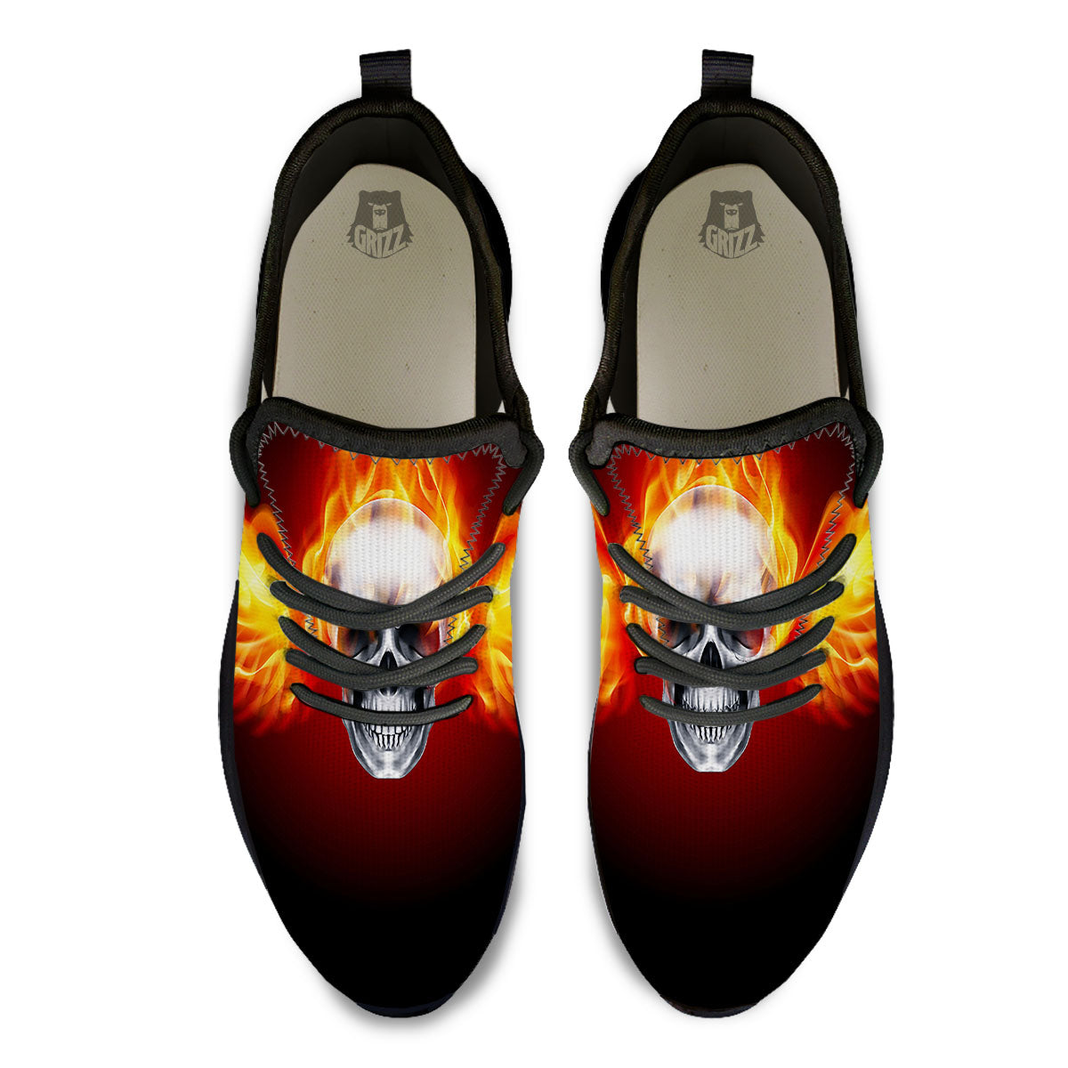 Fire Wings With Flaming Skull Print Black Athletic Shoes-grizzshop