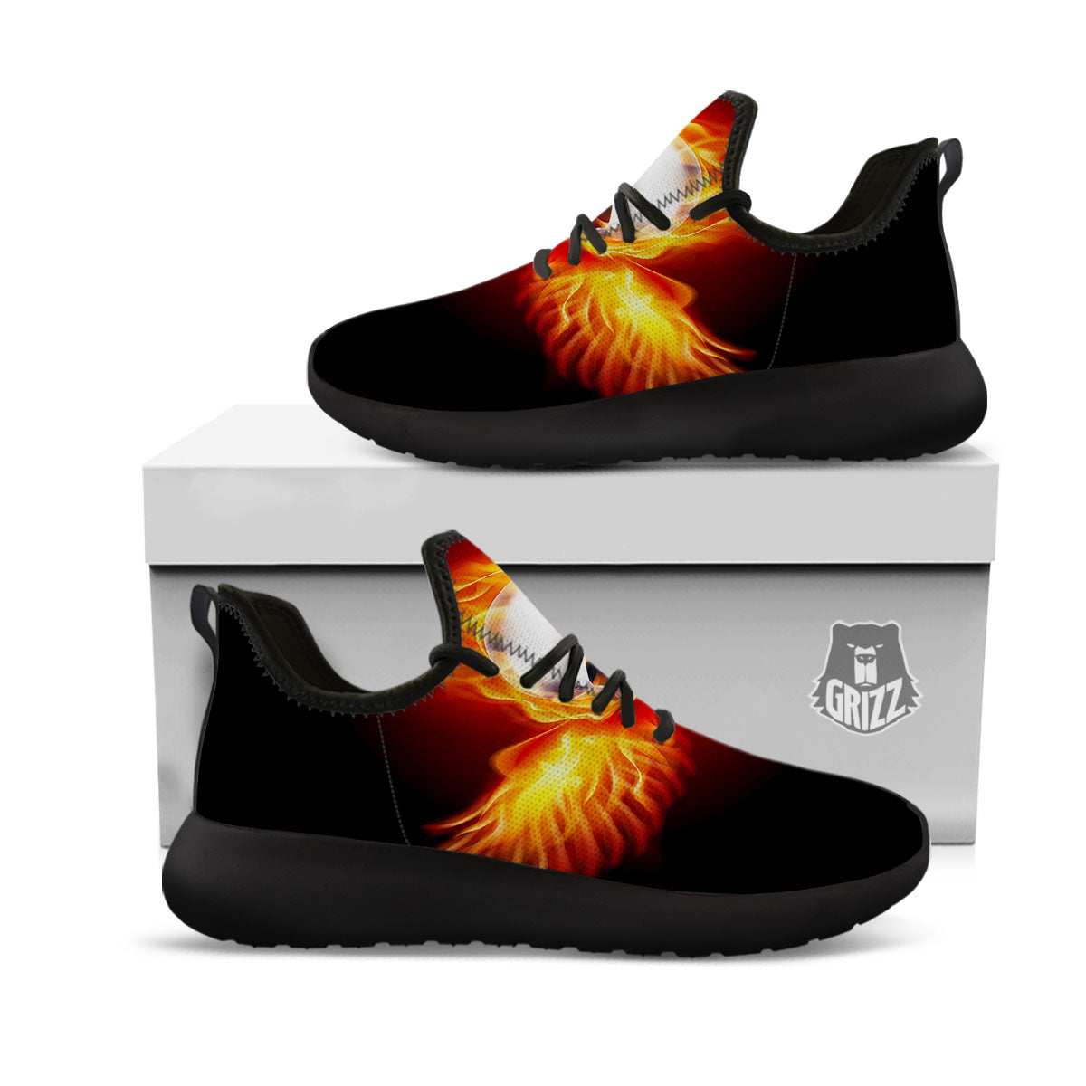 Fire Wings With Flaming Skull Print Black Athletic Shoes-grizzshop