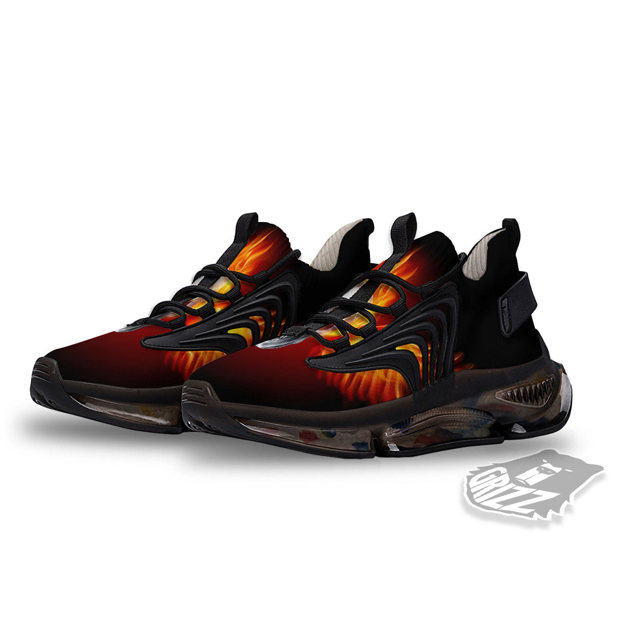 Fire Wings With Flaming Skull Print Black Gym Shoes-grizzshop