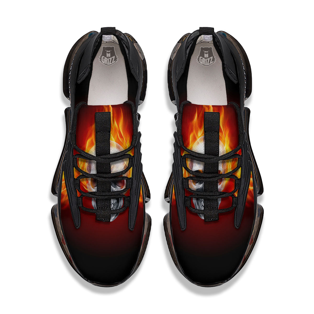 Fire Wings With Flaming Skull Print Black Gym Shoes-grizzshop