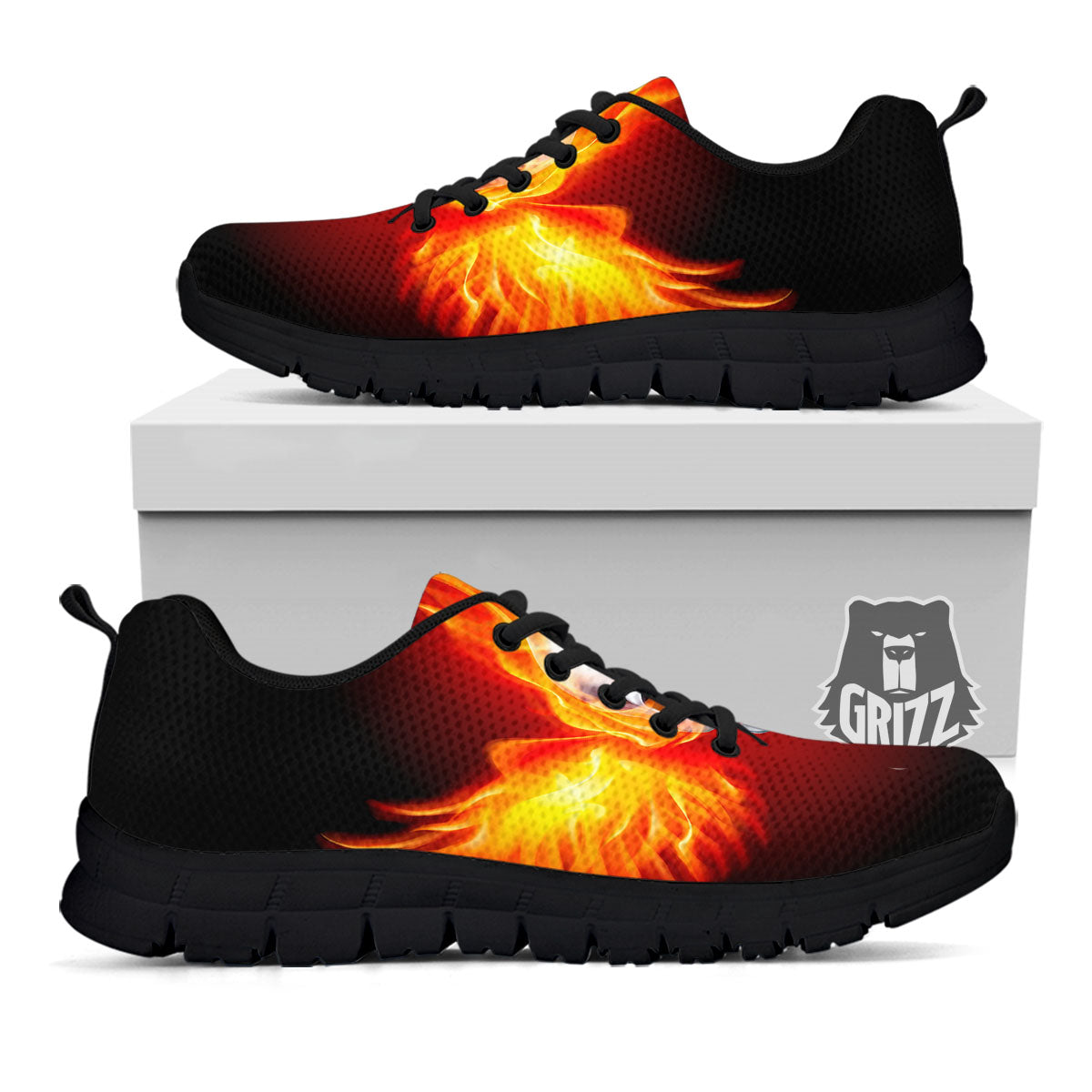 Fire Wings With Flaming Skull Print Black Sneaker-grizzshop