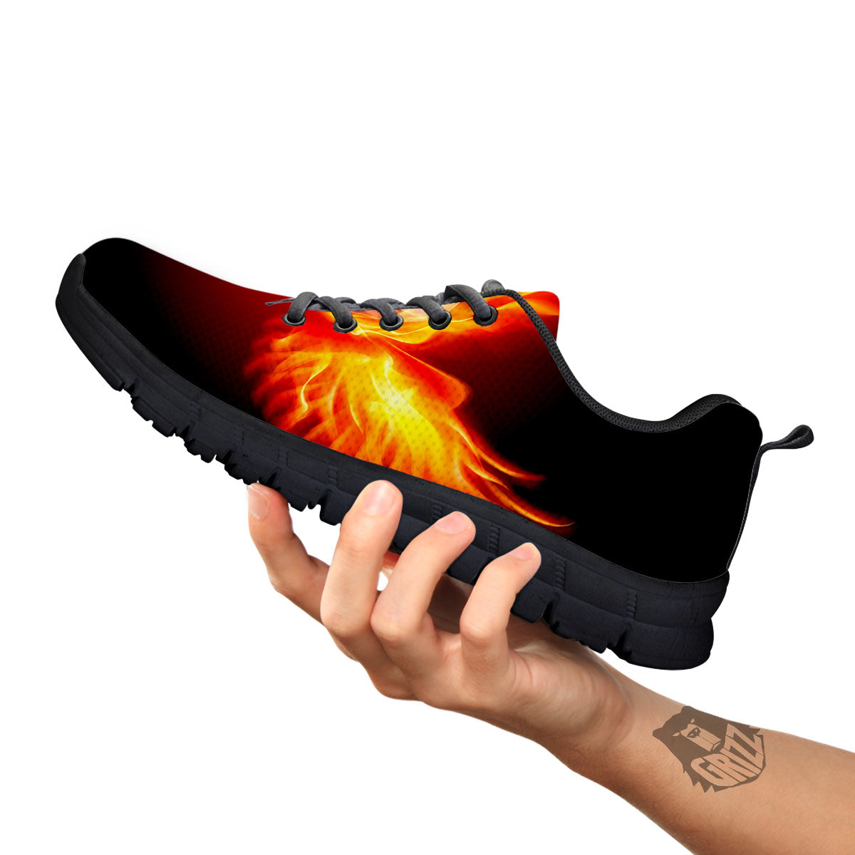 Fire Wings With Flaming Skull Print Black Sneaker-grizzshop