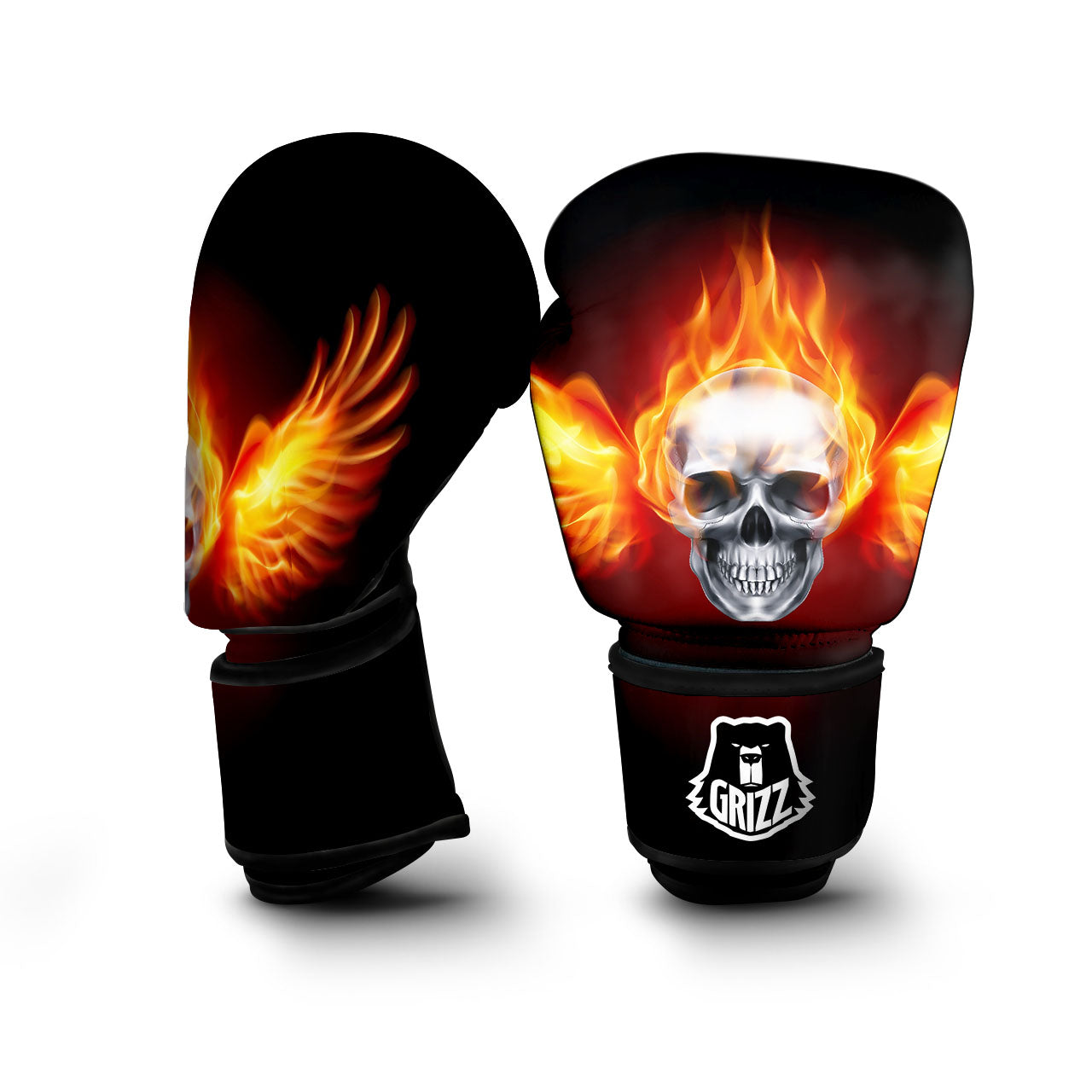 Fire Wings With Flaming Skull Print Boxing Gloves-grizzshop