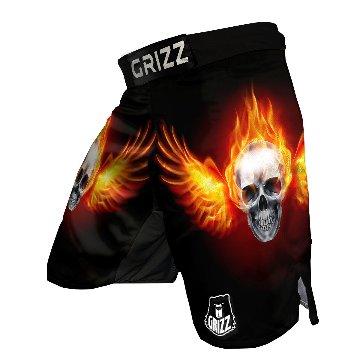 Fire Wings With Flaming Skull Print MMA Shorts-grizzshop