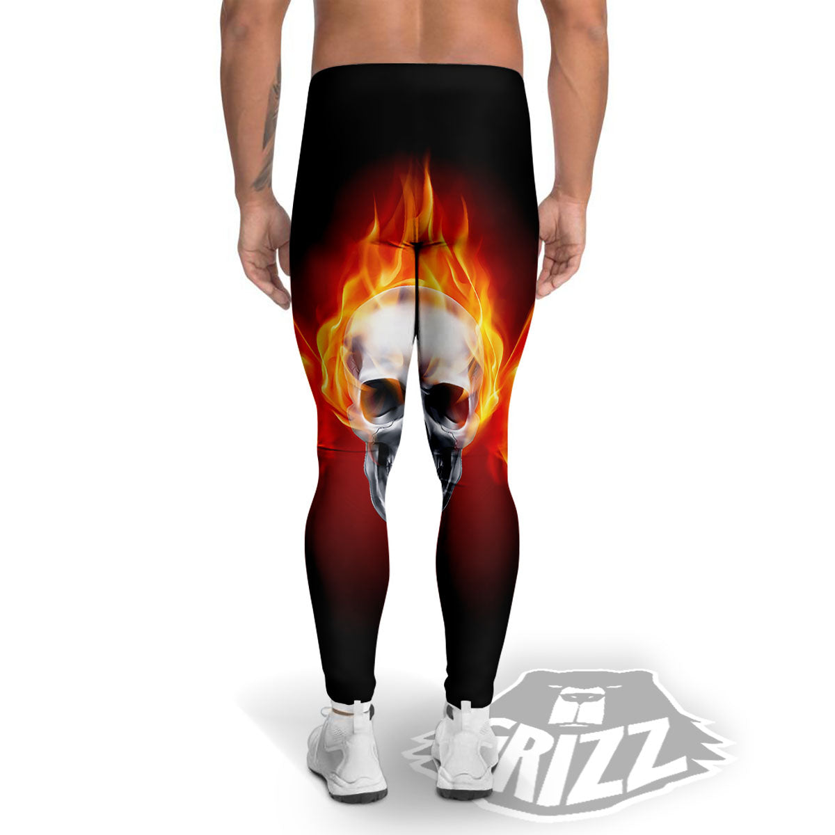 Fire Wings With Flaming Skull Print Men's Leggings-grizzshop