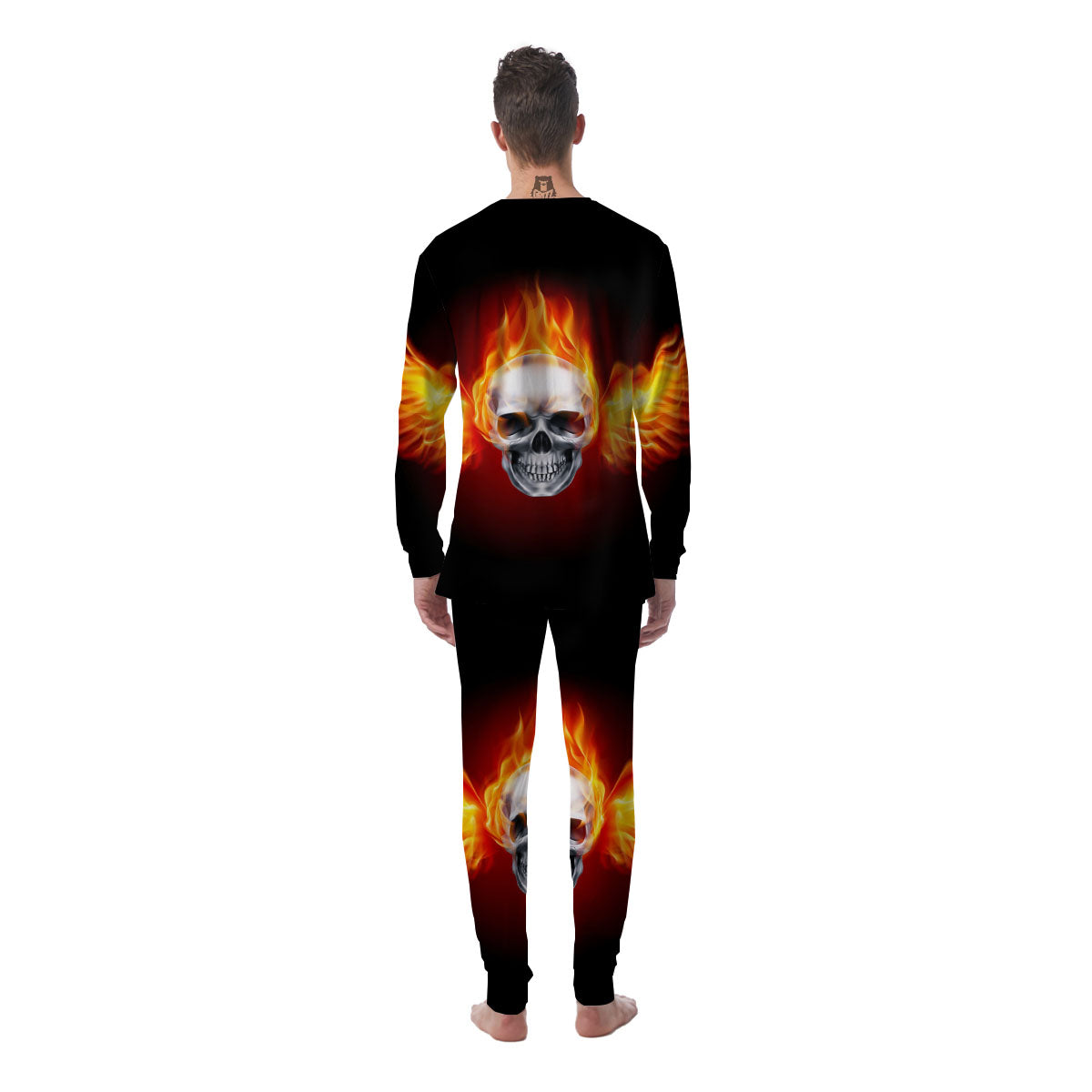 Fire Wings With Flaming Skull Print Men's Pajamas-grizzshop