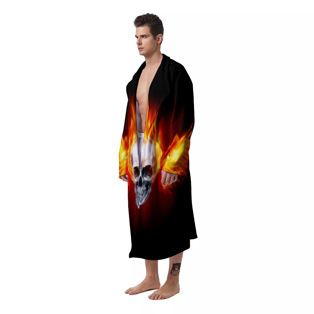 Fire Wings With Flaming Skull Print Men's Robe-grizzshop