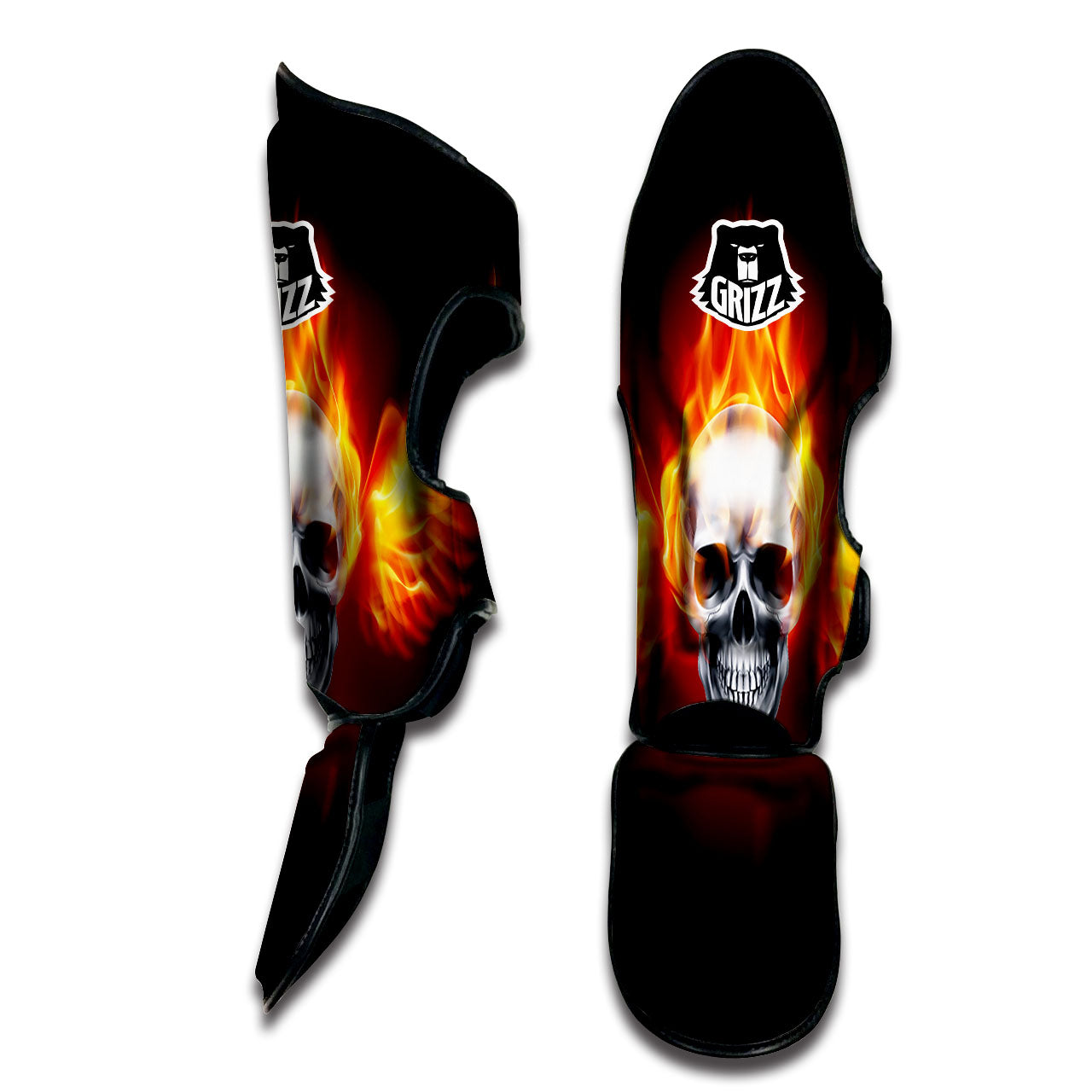 Fire Wings With Flaming Skull Print Muay Thai Shin Guards-grizzshop