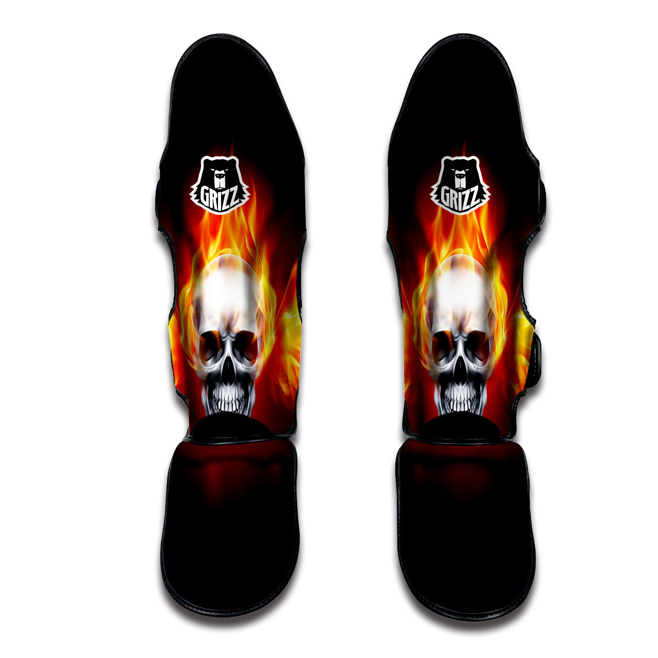 Fire Wings With Flaming Skull Print Muay Thai Shin Guards-grizzshop
