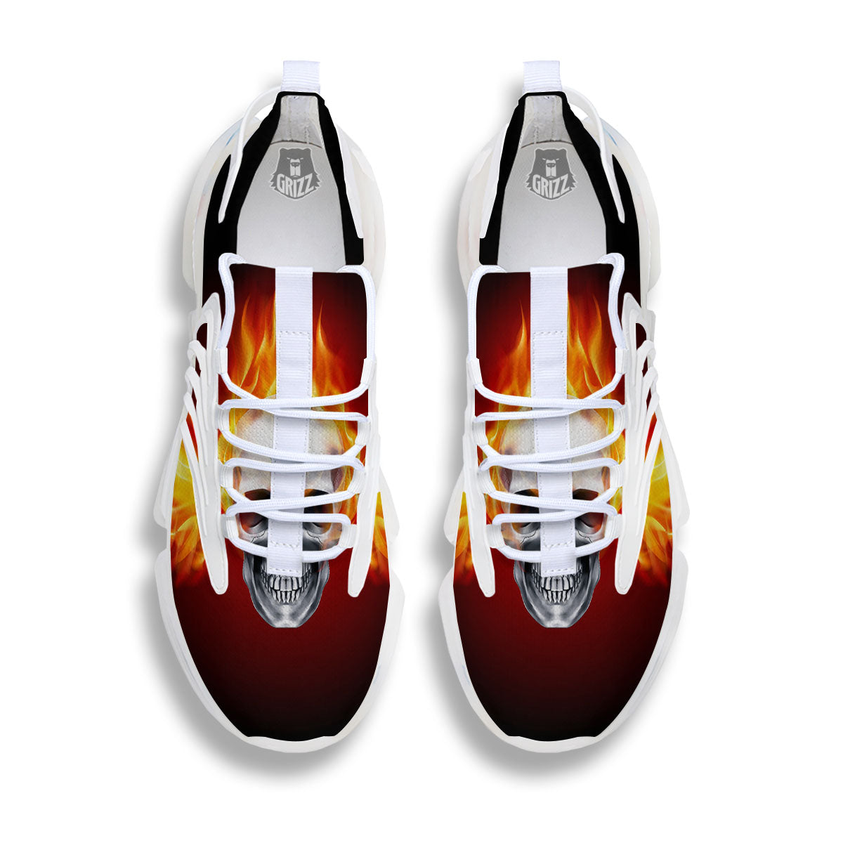 Fire Wings With Flaming Skull Print White Gym Shoes-grizzshop