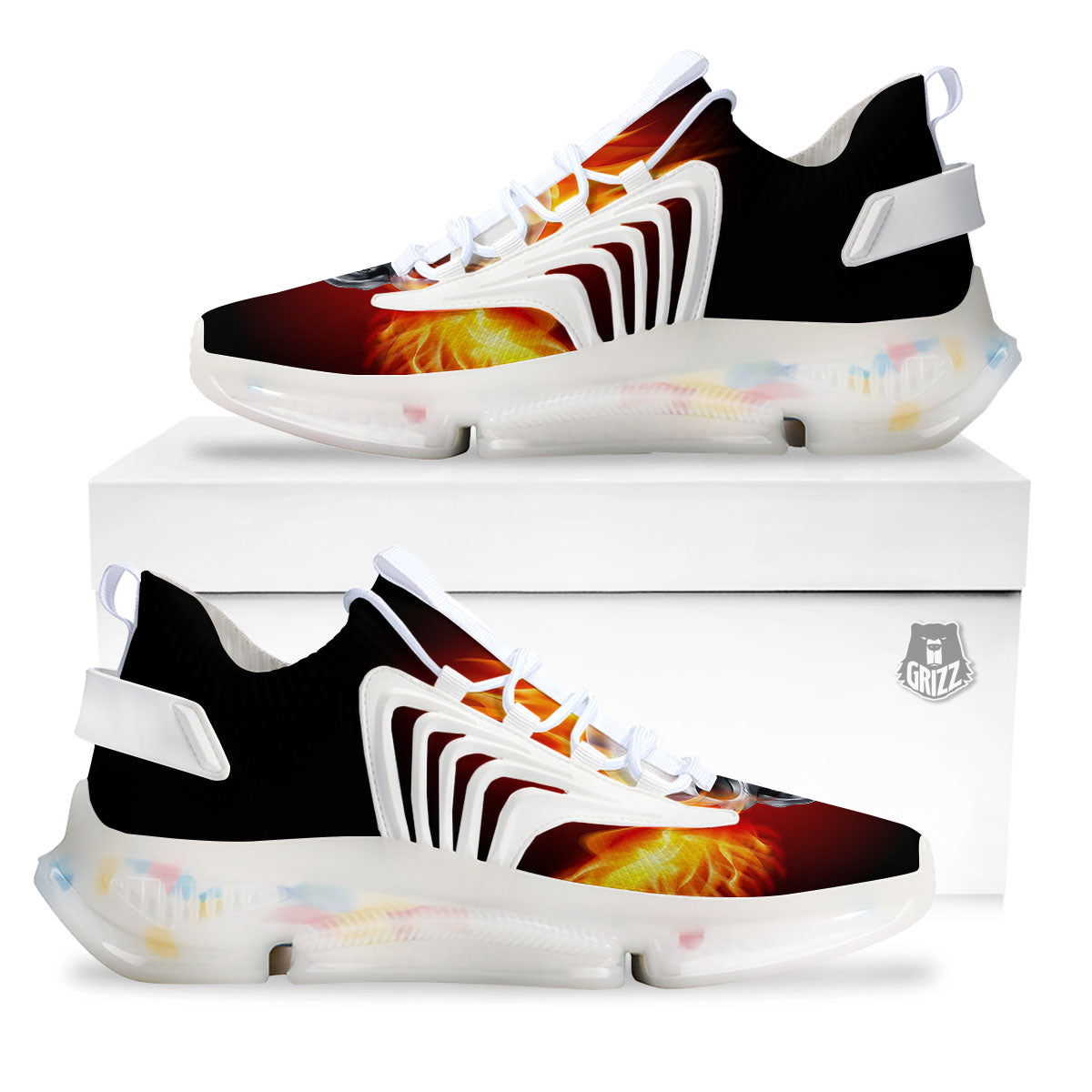 Fire Wings With Flaming Skull Print White Gym Shoes-grizzshop
