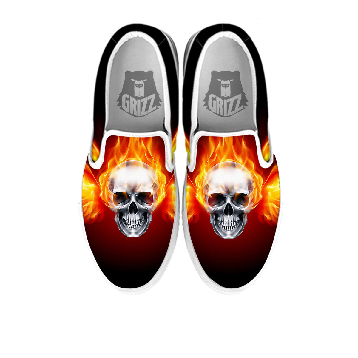 Fire Wings With Flaming Skull Print White Slip On Shoes-grizzshop