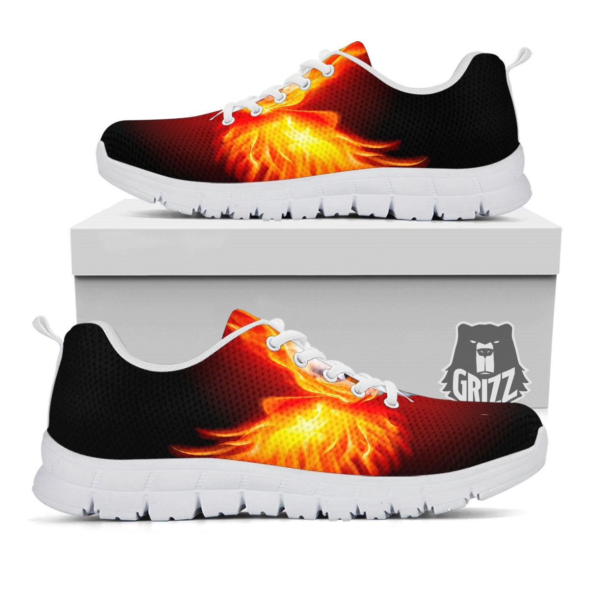 Fire Wings With Flaming Skull Print White Sneaker-grizzshop
