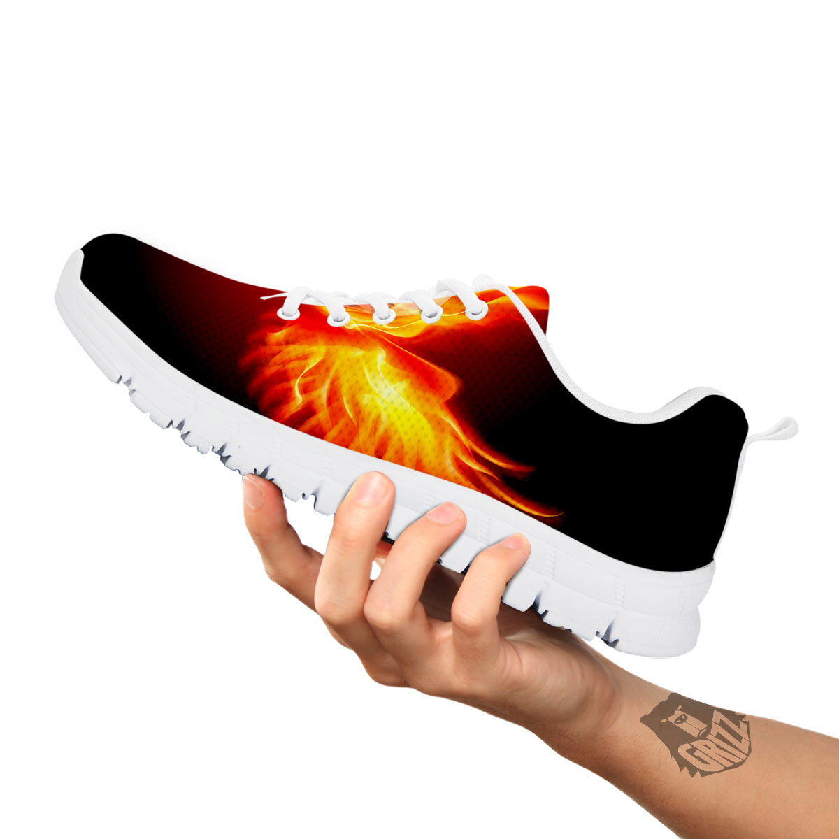 Fire Wings With Flaming Skull Print White Sneaker-grizzshop