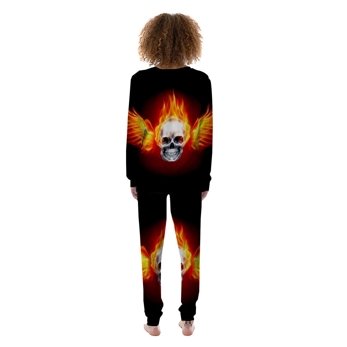 Fire Wings With Flaming Skull Print Women's Pajamas-grizzshop