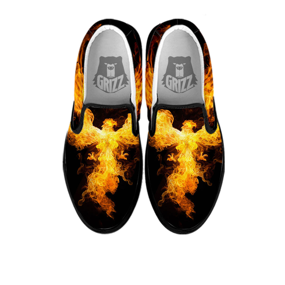 Firebird Phoenix Print Black Slip On Shoes-grizzshop