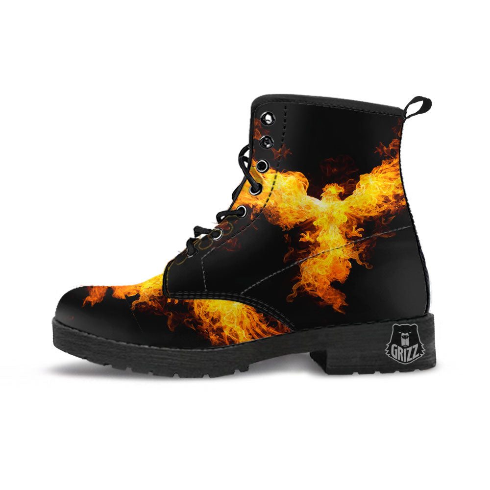 Firebird Phoenix Print Leather Boots-grizzshop