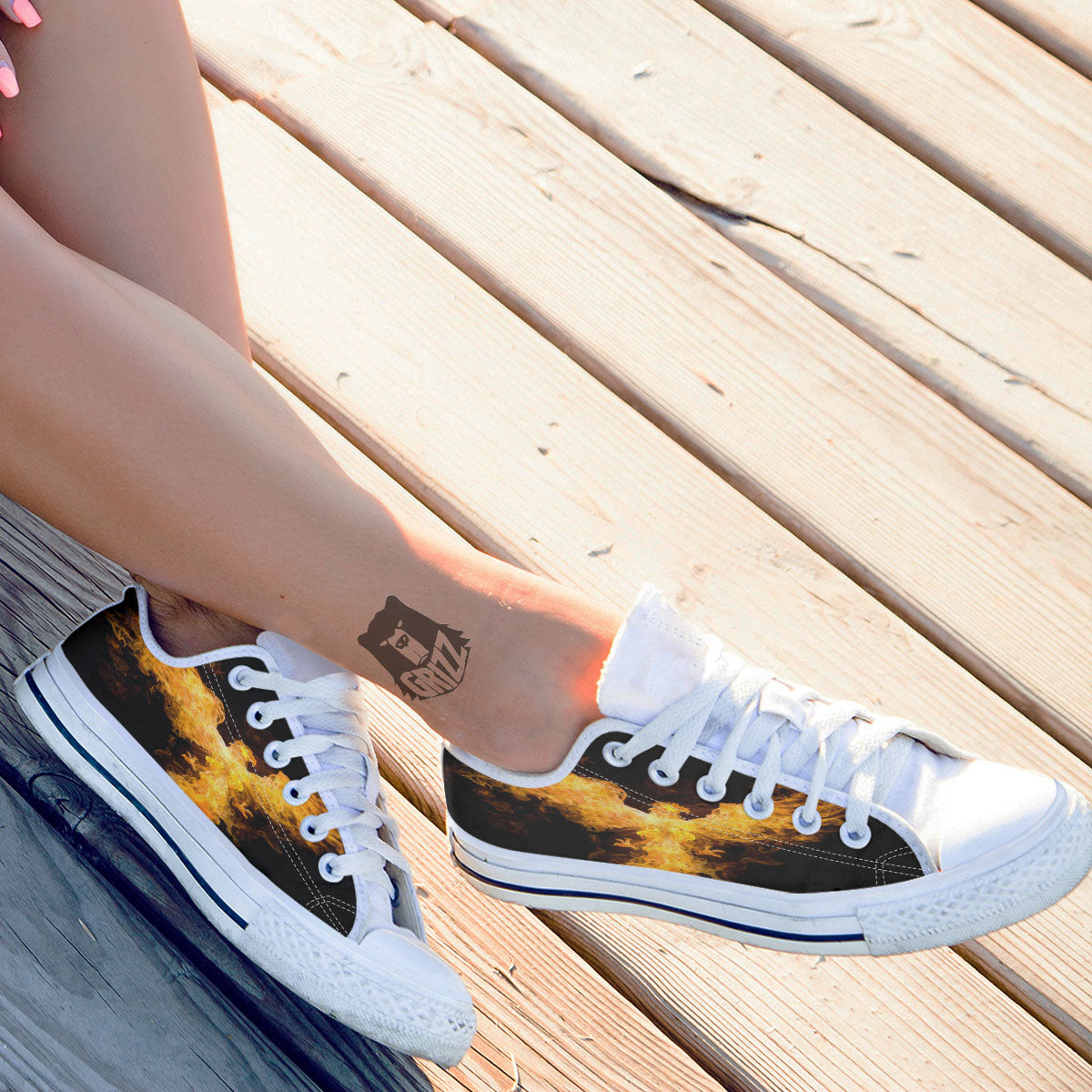 Firebird Phoenix Print White Low Top Shoes-grizzshop