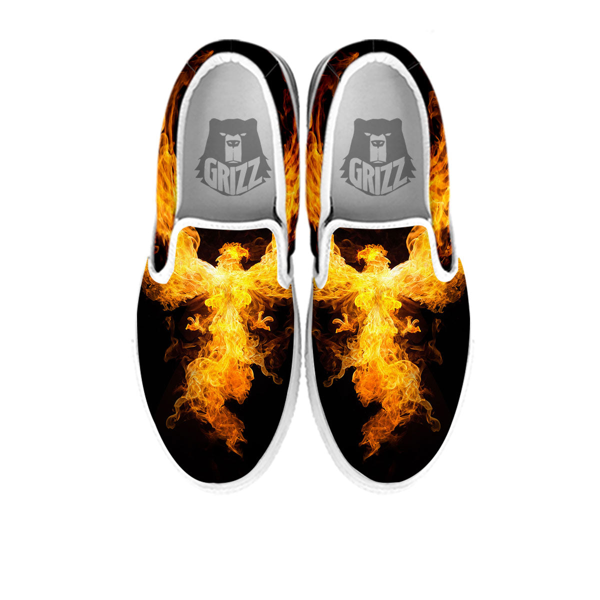 Firebird Phoenix Print White Slip On Shoes-grizzshop