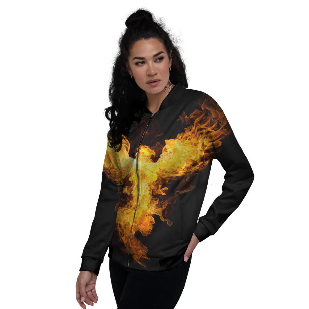 Firebird Phoenix Print Women's Bomber Jacket-grizzshop