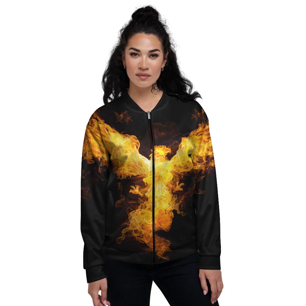 Firebird Phoenix Print Women's Bomber Jacket-grizzshop