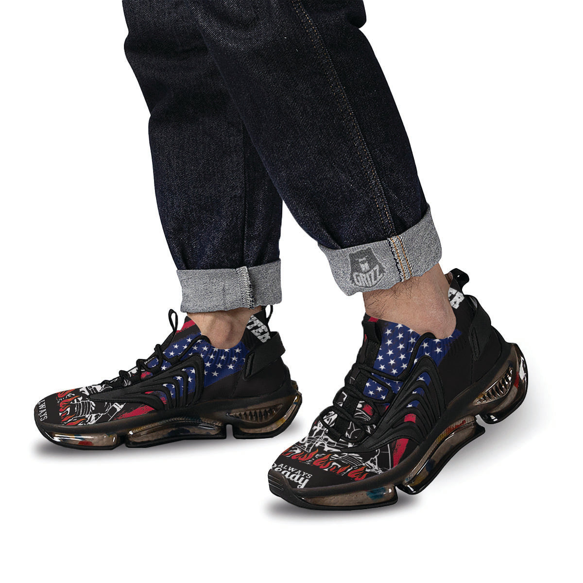 Firefighter Emblem American Print Black Gym Shoes-grizzshop