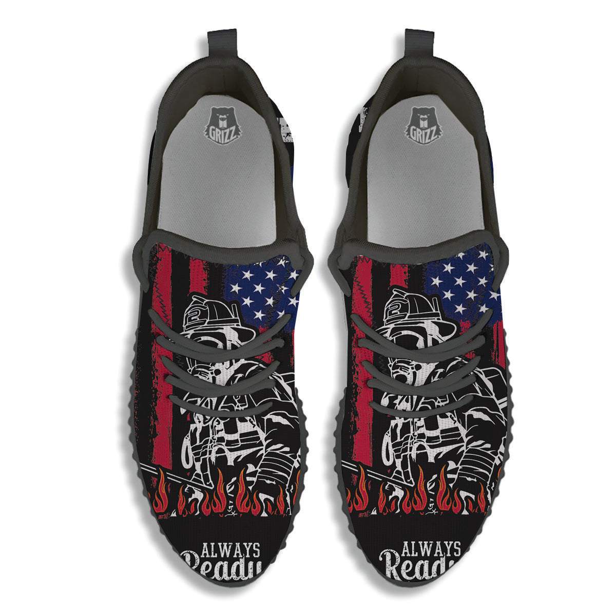 Firefighter Emblem American Print Black Walking Shoes-grizzshop