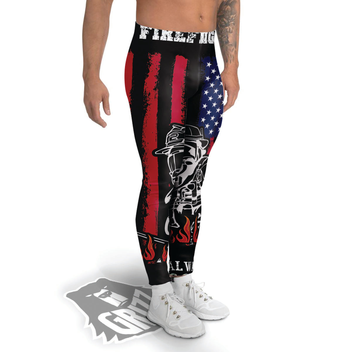 Firefighter Emblem American Print Men's Leggings-grizzshop