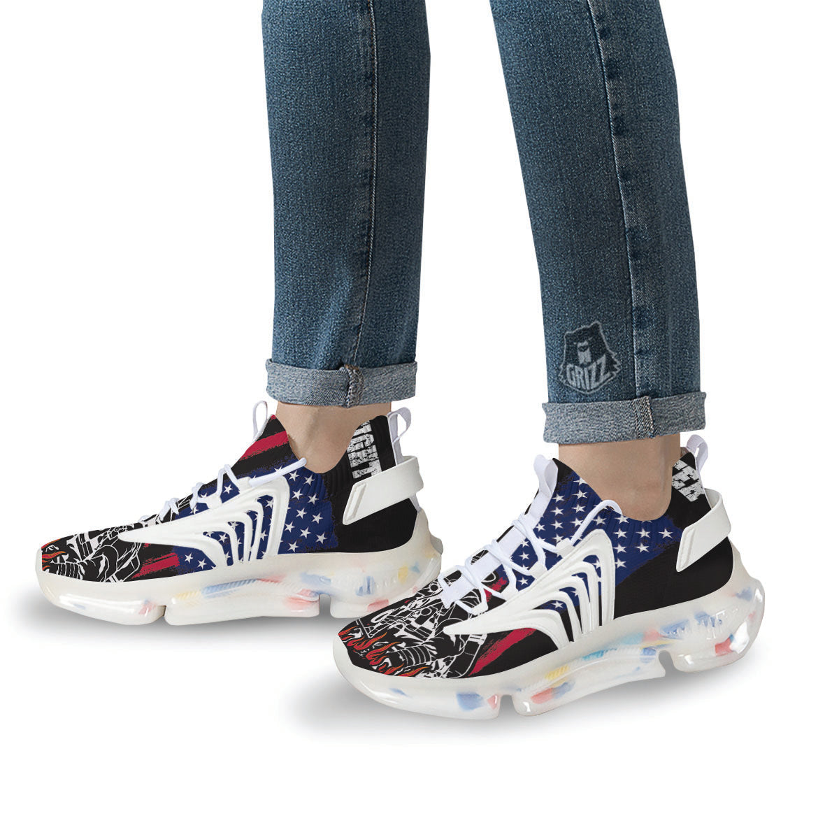 Firefighter Emblem American Print White Gym Shoes-grizzshop