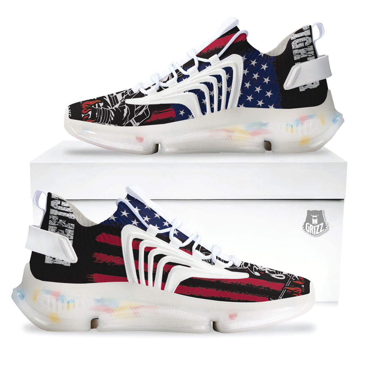 Firefighter Emblem American Print White Gym Shoes-grizzshop