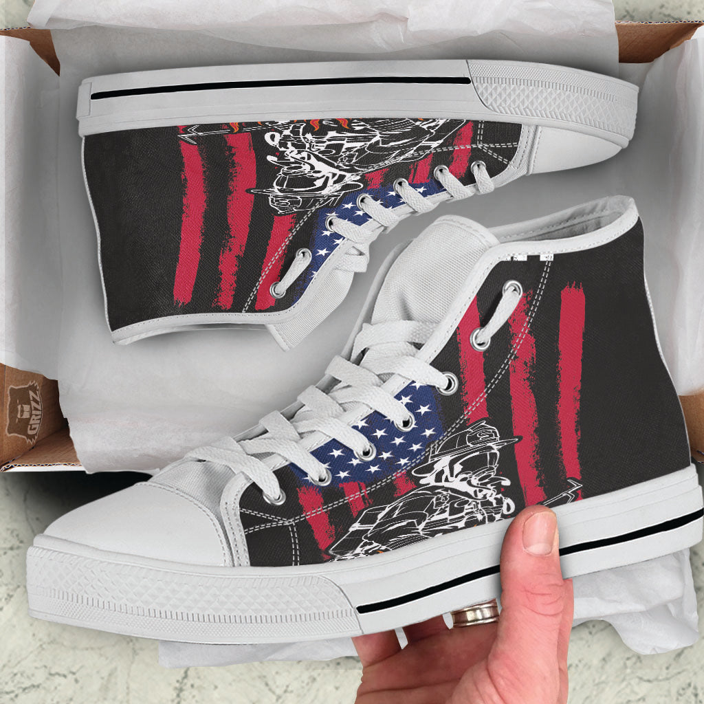Firefighter Emblem American Print White High Top Shoes-grizzshop