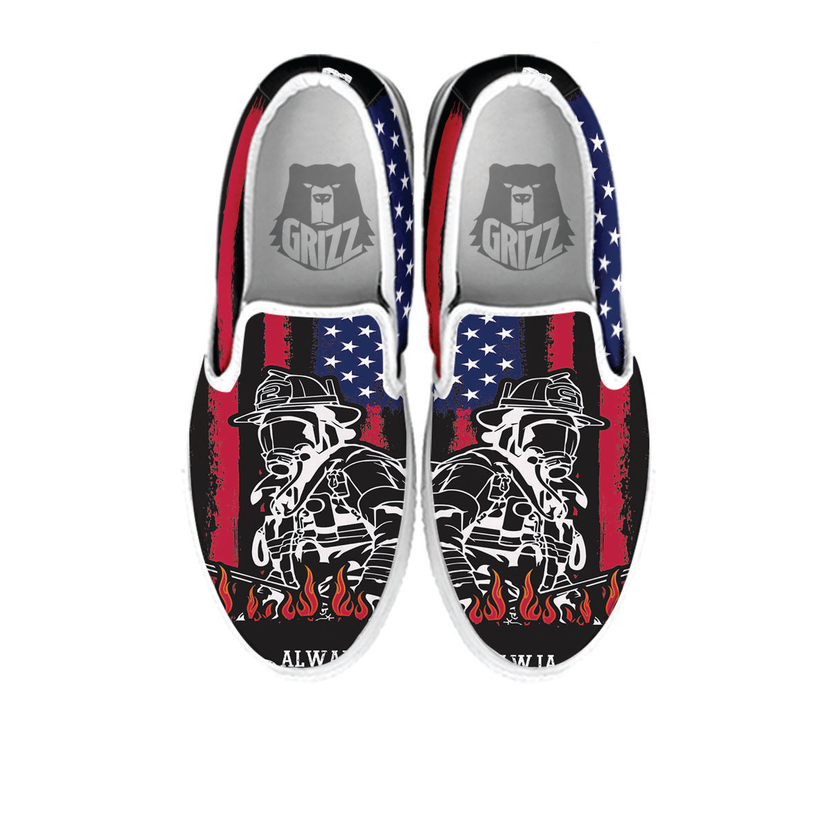 Firefighter Emblem American Print White Slip On Shoes-grizzshop