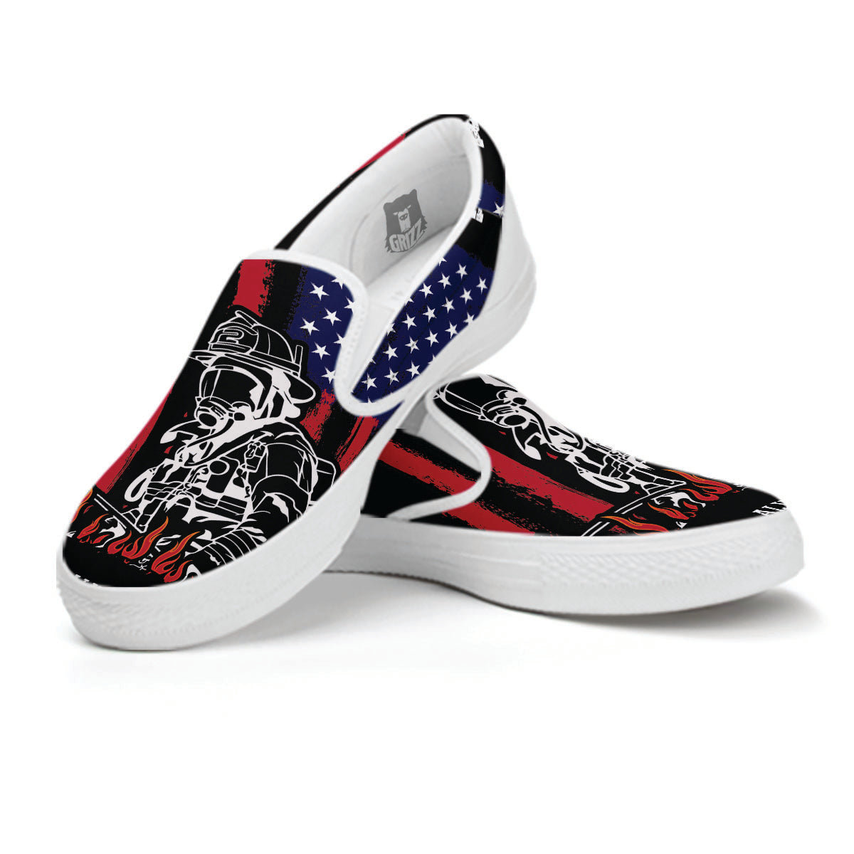Firefighter Emblem American Print White Slip On Shoes-grizzshop