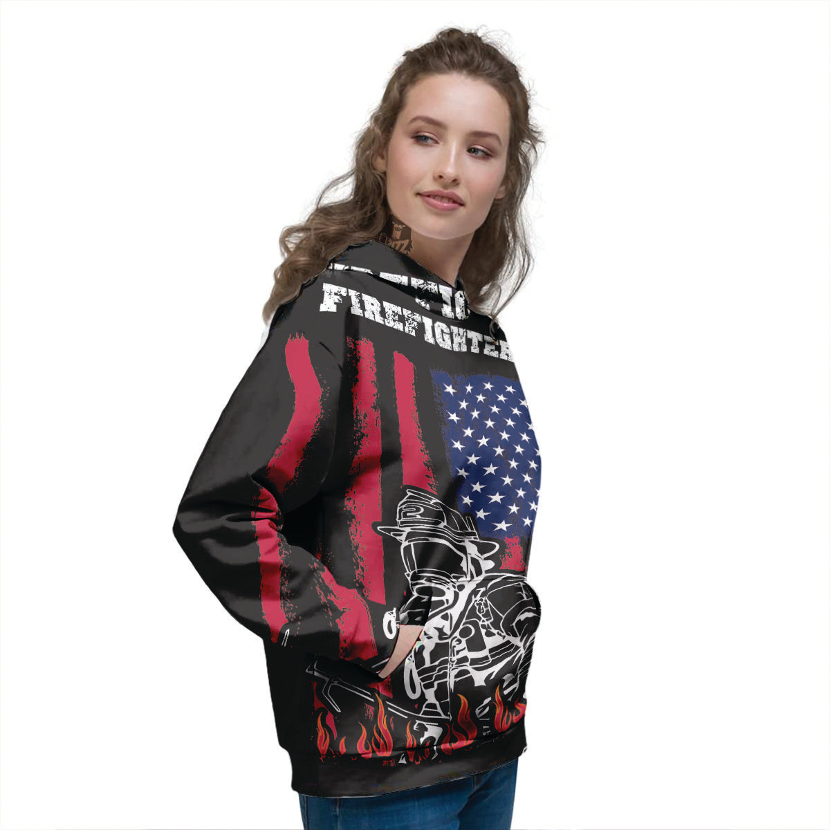 Firefighter Emblem American Print Women's Hoodie-grizzshop