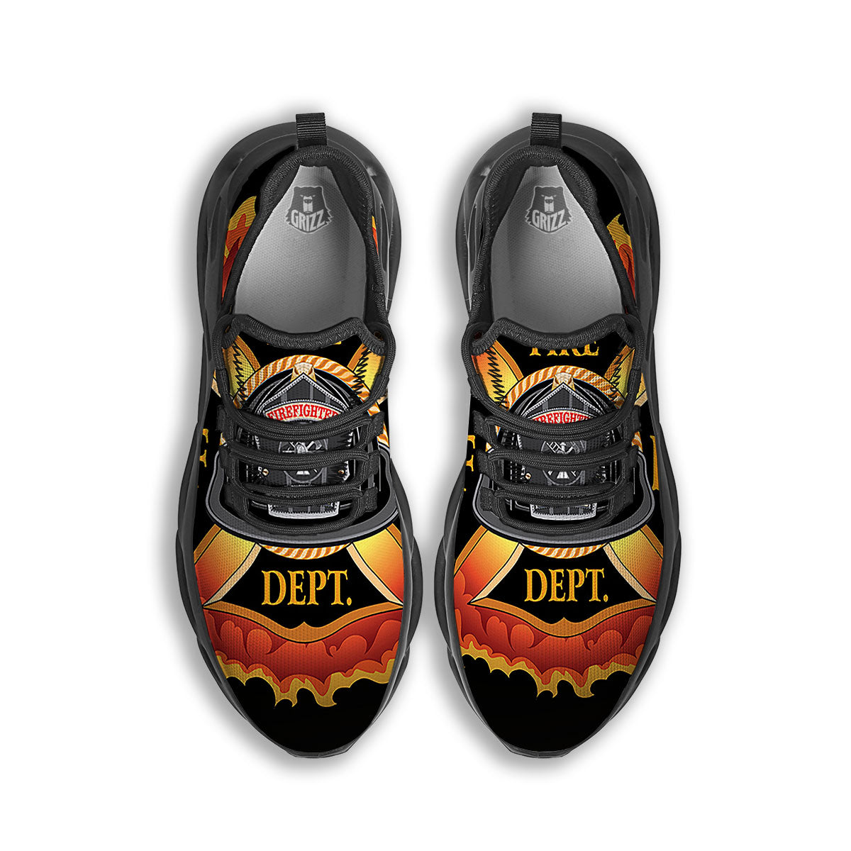Firefighter Emblem Flaming Print Black Running Shoes-grizzshop