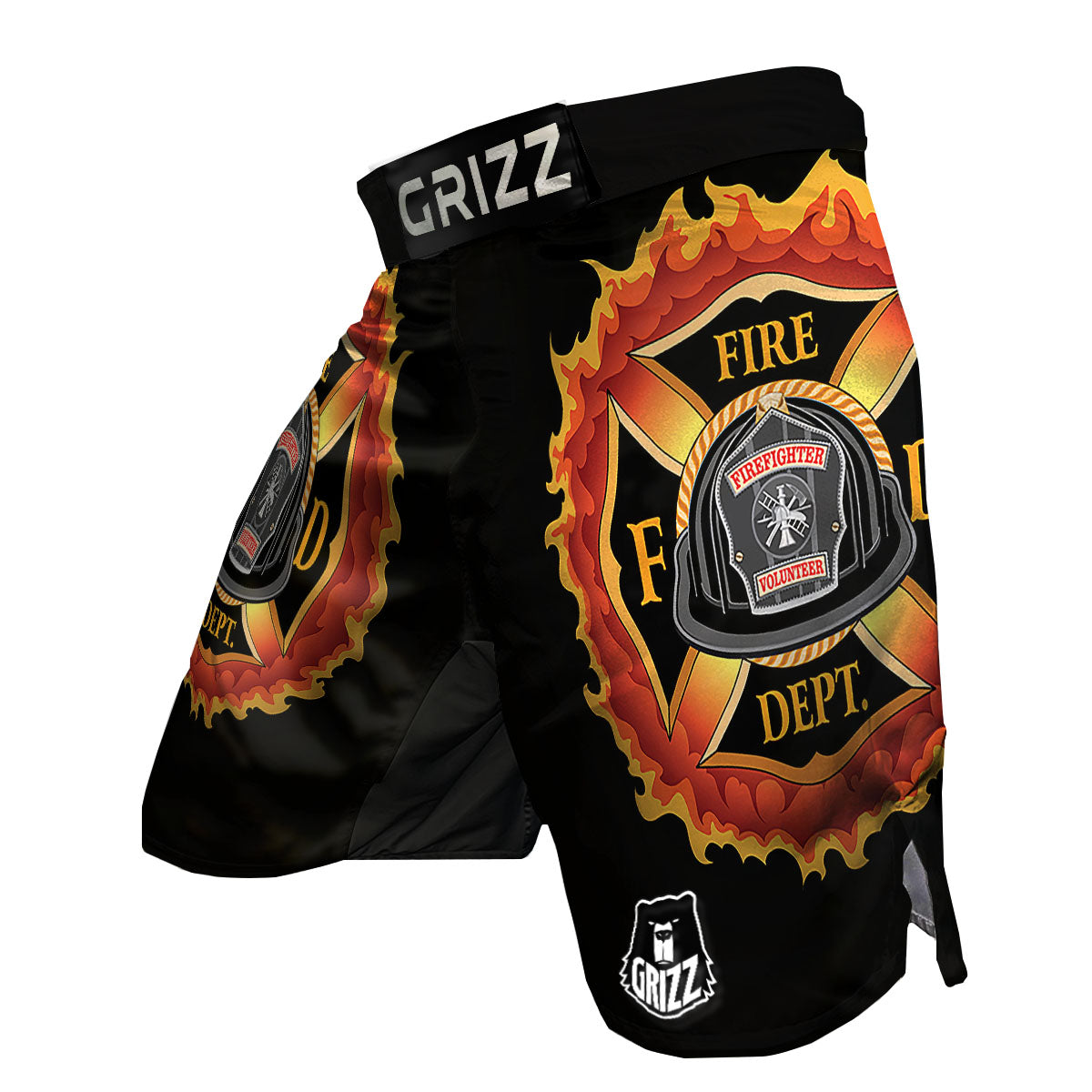 Firefighter Emblem Flaming Print MMA Shorts-grizzshop