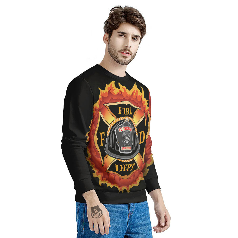 Firefighter Emblem Flaming Print Men's Sweatshirt-grizzshop