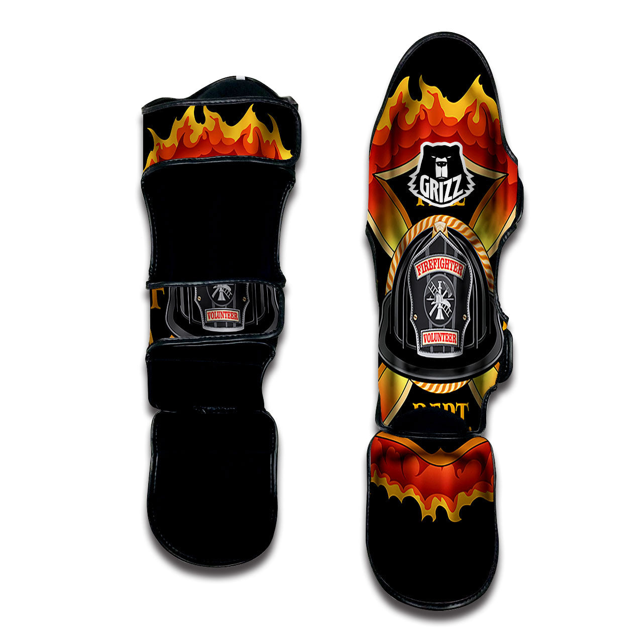 Firefighter Emblem Flaming Print Muay Thai Shin Guards-grizzshop